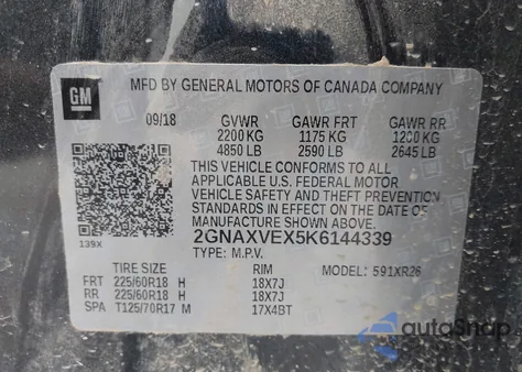 2019 Chevrolet Equinox Lt from USA, damaged, VIN 2GNAXVEX5K6144339